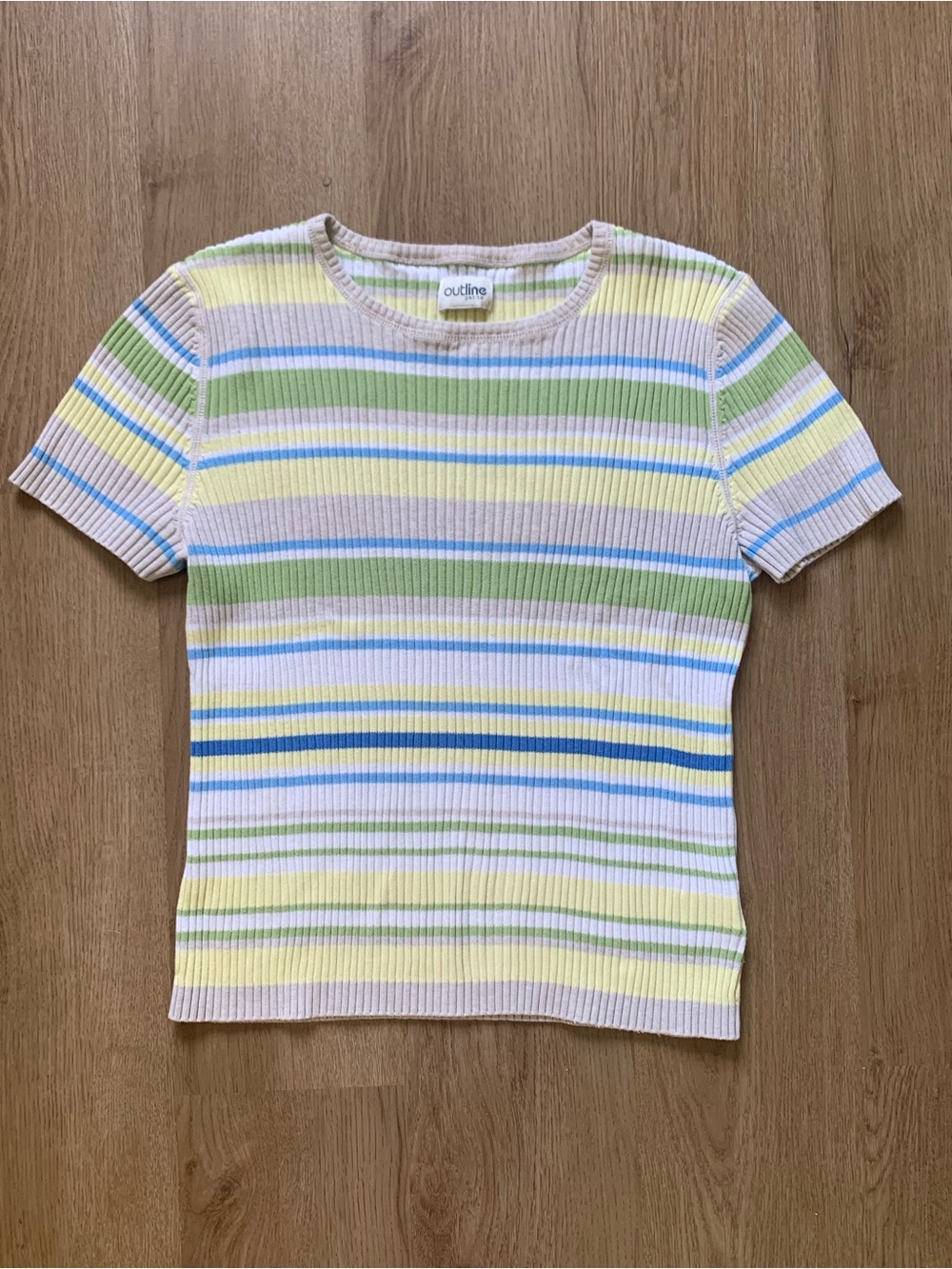 Vintage striped Knit top tee t-shirt Crewneck shirt sleeve med LG stretchy